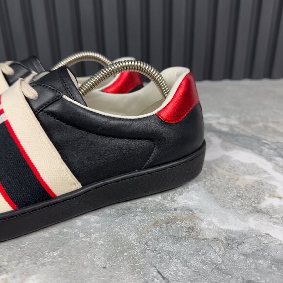 Gucci Ace Stripe Sneakers Black Leather 7.5 G or 8 US or 41.5 EUR - Picture 11 of 16